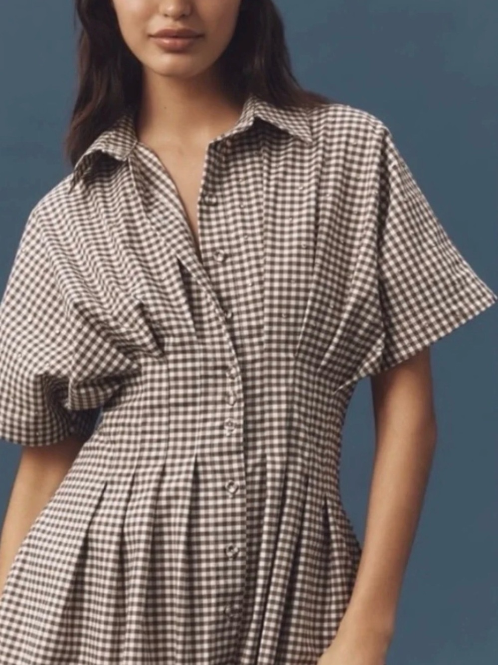 Button-Front Gingham Maxi Dress in Black & White - Picture 3 of 6